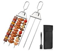 Spiedini per barbecue in acciaio inossidabile a 3 punte, spiedini per kebab con pennello e borsa per la conservazione, cursore a barra a pressione facile da usare, spiedini per kebab per carne (2pcs)