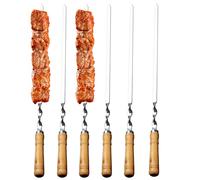 Spiedini per griglia | Spiedini in metallo per barbecue da giardino | 6 attrezzi per barbecue riutilizzabili in acciaio inox lunghi e piatti per impastare carne e verdura per esterni e campeggio