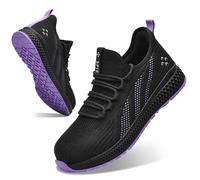 SPIEZ Scarpe Antinfortunistiche Donna, Scarpe da Lavoro Leggere con Puntale in Composito, Scarpe da Ginnastica Antinfortunistiche Senza Resistenza allo Scivolamento, Nero-Viola, Taglia EU 35-41