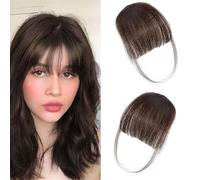 Spiferpo Extension per capelli con clip, con clip invisibili, ariosi e frangia, capelli sottili con copertura per le tempie, frangia curva, facili da acconciare per l'uso quotidiano (marrone scuro