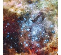 Spiffing Prints Hubble Telescope - Watches Star Clusters on a Collision Course - Extra Large - Semi Gloss - Brown Frame