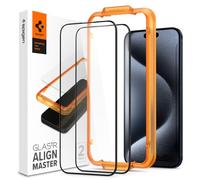 Spigen AlignMaster Vetro Temperato compatibile con iPhone 15 Pro, 2 Pezzi, Cornice di Allineamento inclusa, Copertura Totale, Durezza 9H Pellicola prottetiva