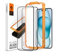 Spigen AlignMaster Vetro Temperato compatibile con iPhone 15, 2 Pezzi, Cornice di Allineamento inclusa, Copertura Totale, Durezza 9H Pellicola prottetiva