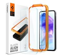 Spigen AlignMaster Vetro Temperato compatibile con Samsung Galaxy A55 5G, 2 Pezzi, Installazione Semplice con Cornice di Allineamento, Cristallino, Durezza 9H Pellicola prottetiva