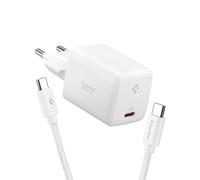 Spigen ArcStation Essential GaN 45W Caricatore USB-C a 1 Porta [Cavo 100W E-Marker Incl.] PD 3.0 PPS per iPhone 17 16 15 14 13 Pro Max Air, Samsung Galaxy S26 S25 Ultra Plus, Pixel 10 Pro 10a - Bianco