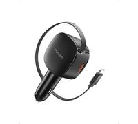 Spigen Essential 60W Caricatore Auto a 2 Porte, con Cavo Retrattile Integrato, Presa Accendisigari USB-C & USB-A, Compatible avec iPhone 17 17e 16 Samsung S26 S25 Google Pixel 10a 10 9 - Nero