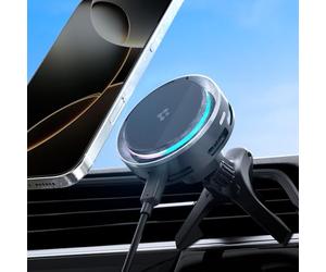Spigen Essential CryoMax MagFit Qi2 15W Caricatore Wireless Auto Cellulare | [Luce LED, Raffreddamento] Porta Telefono MagSafe con Cavo Incluso Compatibile con iPhone 17/17e/16/15/14 e PixelSnap