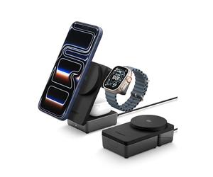Spigen Essential Qi2.2 25W Caricatore Wireless MagSafe 3-in-1 (In avo USB-C 2 m) Stazione di Ricarica per iPhone 17/16/15/14/13/12 Pro Max Air 17e, AirPods 4/3/2, Apple Watch SE
