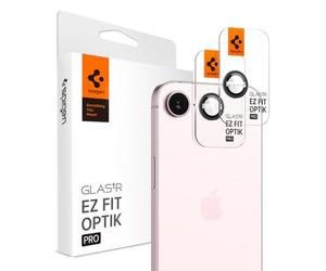 Spigen Glas.tR EZ Fit Optik Pro Kamera Skärmskydd kompatibel med iPhone 17e, iPhone 16e, 2 Stycken, Black, Inget fel på blixtfunktionen, 9H härdat Glas