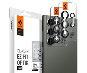 Spigen Glas.tR EZ Fit Optik Pro Protezione Fotocamera compatibile con Samsung Galaxy S23 Ultra, 2 Pezzi, Néro, Anello Individuale, Durezza 9H Pellicola prottetiva