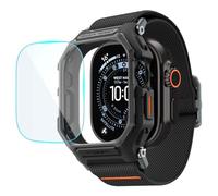Spigen Lite Fit Pro Cover con Cinturino Nylon e Pellicola Protettiva in Vetro Temprato Compatibile con Apple Watch Ultra 3/2/1 49mm, Custodia con protezione per lo schermo - Nero Opaco