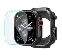 Spigen Rugged Armor Cover con Pellicola Protettiva TPU in Vetro Temprato Compatibile con Apple Watch Ultra 3/2/1 49mm, Custodia con protezione per lo schermo - Nero Opaco