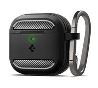 Spigen Rugged Armor Cover per AirPods 5/4 | Custodia in TPU a due pezzi in carbonio opaco con moschettone per la massima portabilità dei modelli 2026/2024 - Nero Opaco