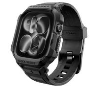 Spigen Rugged Armor Pro Cover con cinturino per Apple Watch 12 42mm | Custodia unibody TPU resistente con cinturino regolabile e dettagli in fibra di carbonio, bordi rialzati - Nero Opaco