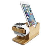 Spigen S370 Supporto per Apple Watch e iPhone | Supporto bambù 100% con gomma antiscivolo e gestione cavi compatibile con Apple Watch Ultra 4/3/2/1 e Serie 12-1/SE - Wood