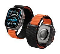 Spigen Cinturino base in Tessuto con chiusura a gancio Progettato per Apple Watch Ultra 3/2/1 49mm, Series 11/10 46mm, Series 9/8/7-4/SE 45mm, 44mm - Nero Arancione