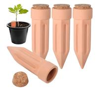 Spikes in argilla autoirrigante per vacanze con tappi di bottiglia in legno, confezione da 4 pali per irrigazione automatica per interni ed esterni, kit di idratazione a lento rilascio per piante