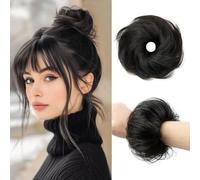 SPIKFN Set di capelli umani, 100% capelli umani, ciambella naturale, per capelli, disordinati (#1 Jet Black)