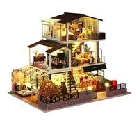 Spilay Kit casa delle bambole in miniatura fai da te con mobili in legno, kit per casa delle bambole con coperchio antipolvere, carillon e LED, regalo creativo in scala 1:24 da donna