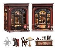Spilay Kit per angolo libro per adulti, kit per casa delle bambole in miniatura con luce LED, puzzle in legno 3D, decorazione creativa per libreria, regalo unico e amanti dei libri (Warmglow Coffee)