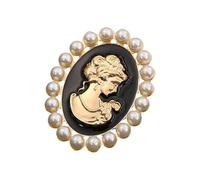Spilla a cammeo floreale in lega con strass e perle accento gioielli vintage occasioni speciali spilla cammeo retrò con accento di perle, Grande, come descritto