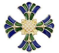 Spilla a croce maltese perla tonalità oro verde blu smalto Ciondolo medievale
