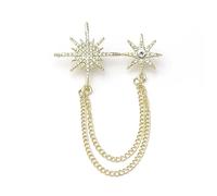 Spilla a doppia catena con stella a sei punte, strass intervallati da perni in metallo, camicetta donna, colletto, accessori gioiello