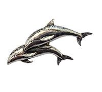 Spilla a doppio delfino | per cappello o bavero | spilla a bottone | argento antico
