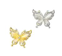 Spilla a farfalla in lega intarsiata diamante occhio di gatto pietra perla farfalla spilla accessori abbigliamento scavato fuori petto fiore femminile, Misura unica, Acciaio inossidabile