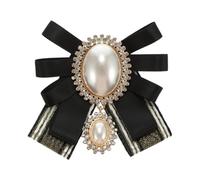 Spilla a Fiocco con Perline per Camicie Donna, Elegante Nera | Decorazione da Colletto in Lega e Nastro, Facile da Indossare, per Scialli e Camicette