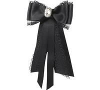 Spilla a Fiocco Nero da Donna in Pizzo, Elegante, per Abiti | Galloon e Webbing, Design Spillo, Fissaggio Capi, per Colletto e Dress Code da Prom o Capodanno