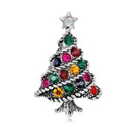 Spilla a forma di albero di Natale, con strass multicolore, da donna, 4,6 cm, in lega, accessorio per vestiti, gioielli vintage art deco, regalo di Natale, cardigan, cappello, borsa, Medio, Metallo
