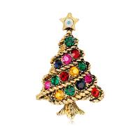 Spilla a forma di albero di Natale, con strass multicolore, da donna, 4,6 cm, in lega, accessorio per vestiti, gioielli vintage art deco, regalo di Natale, cardigan, cappello, borsa, Medio, Metallo