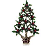 Spilla a forma di albero sempreverde verde con cristalli austriaci