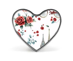 Spilla a forma di bicicletta con fiori della Torre Eiffel di Parigi, per donne e uomini, con simpatico distintivo a forma di cuore, per feste e matrimoni.