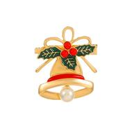 Spilla a forma di campana di Natale, in oro, con campanellino, per donne e ragazze, ciondolo a forma di cartone animato, perle finte, campane natalizie, accessori per costumi, festival, feste