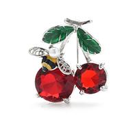 Spilla a forma di ciliegia in cristallo rosso, accessorio moda da donna, spilla a frutta in smalto for feste, for cardigan, giacca e cappotto(Silver,Gold)