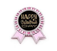 Spilla a forma di citazione di San Valentino con scritta in lingua inglese "Happy Valentine", rosa, Medio, Metallo