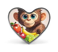 Spilla a forma di cuore a forma di scimmia che tiene in mano della frutta, per zaini o risvolti, spilla per San Valentino, anniversario