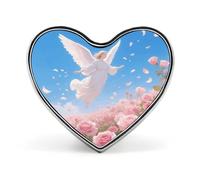 Spilla a forma di cuore alla moda a forma di angelo con rosa e bottone Pinback Design squisito in lega di alluminio Distintivi a forma di cuore per accessori per borse