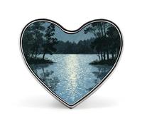 Spilla a forma di cuore "Chiaro di luna su un lago tranquillo", spilla in metallo, spilla da bavero per uomo e donna, abbigliamento, borse, cappelli, accessori moda