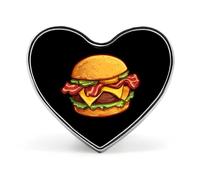 Spilla a forma di cuore con bacon e cheeseburger, distintivo smaltato, spilla decorativa per abbigliamento, accessorio per costume da festa di matrimonio.