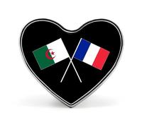 Spilla a forma di cuore con bandiera dell'amicizia franco-algerina, accessorio per abbigliamento e gioielli per uomo e donna.