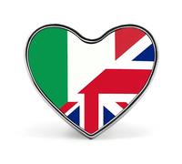 Spilla a forma di cuore con bandiera dell'Italia e del Regno Unito, spilla da bavero per cravatta, abiti, accessori per matrimoni e compleanni, per uomini e donne, Love form, Metallo