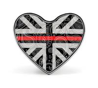 Spilla a forma di cuore con bandiera Union Jack nera, linea rossa del Regno