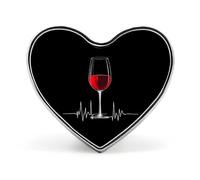 Spilla a forma di cuore con battito cardiaco e bicchiere di vino, spilla a forma di cuore, spilla a bottone per zaini, giacch