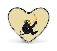 Spilla a forma di cuore con bottone a forma di scimmia che tiene una banana, decorazione con cappello grafico, abbigliamento, borsa