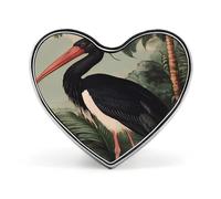 Spilla a forma di cuore con cicogna su nero, spilla per zaino, giacche, cappelli, decorazione