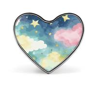 Spilla a forma di cuore con cielo acquerellato e stelle, perfetta per uomo e donna, accessori di moda per cappelli, borse, giacche e cappotti, ideale come regalo per la giornata.