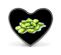 Spilla a forma di cuore con ciondolo a forma di fagiolo di Lima verde, in alluminio, ideale per decorare zaini e cappelli.